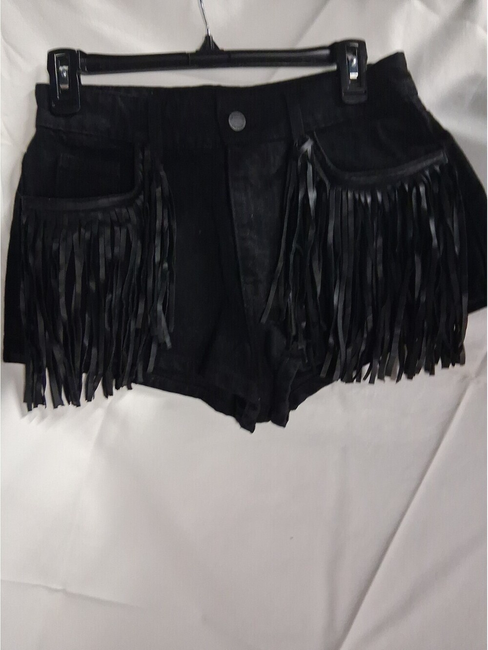 CARMAR Black Leather Fringe Denim Shorts sz 27 M2